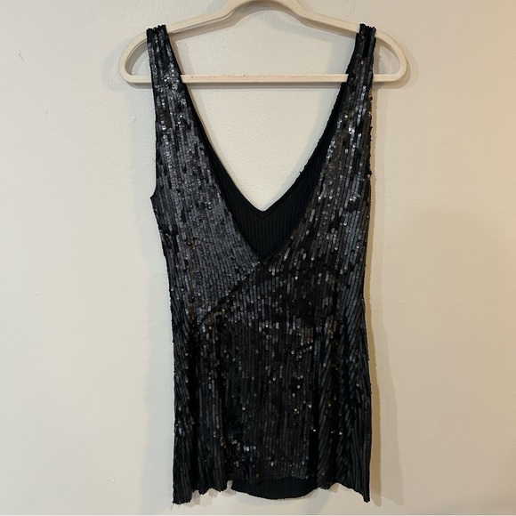 Free People Intimately Black Sequin Scoop Neck Open Back Mini Slit Dress XS - Picture 6 of 7